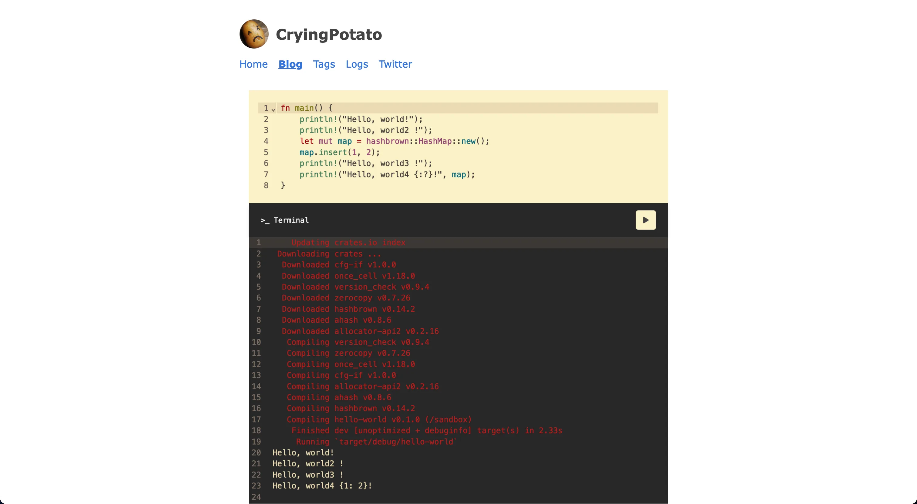 A screenshot of https://blog.cryingpotato.com/